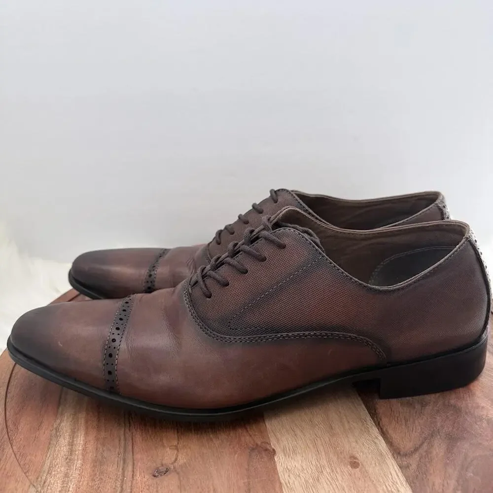 Aldo Nathean Oxford Dress Shoes Mens Size 12M  Brown Leather Cap Toe 0584471‎
